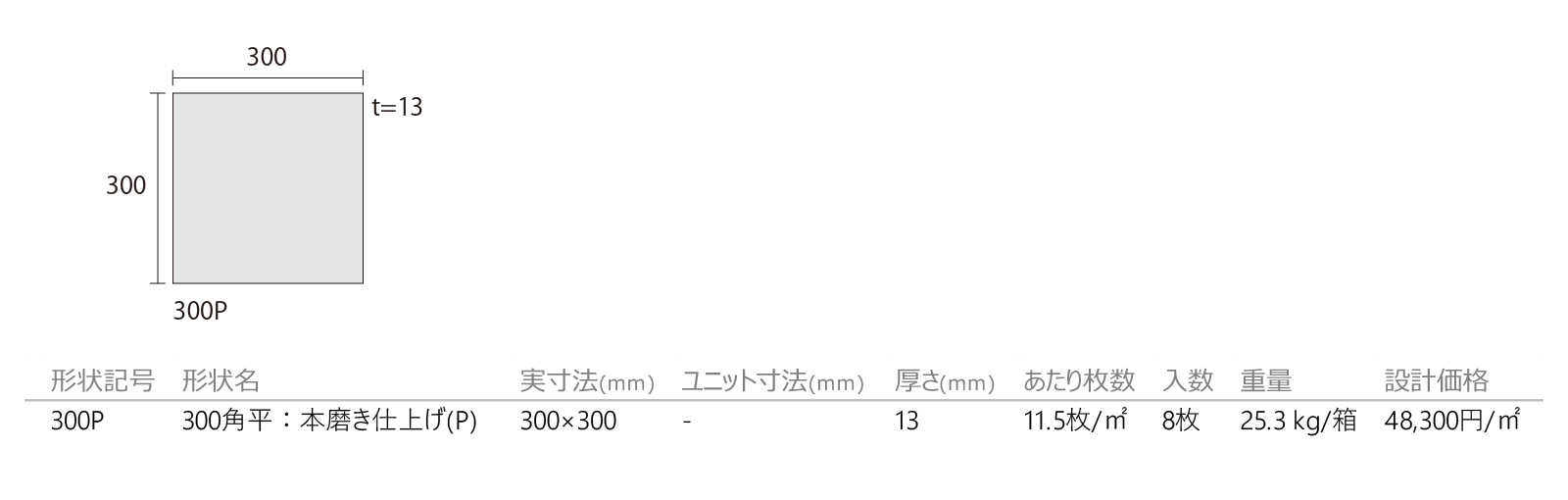 みかげ石[本磨き仕上げ](P)［DNS］形状図画像1