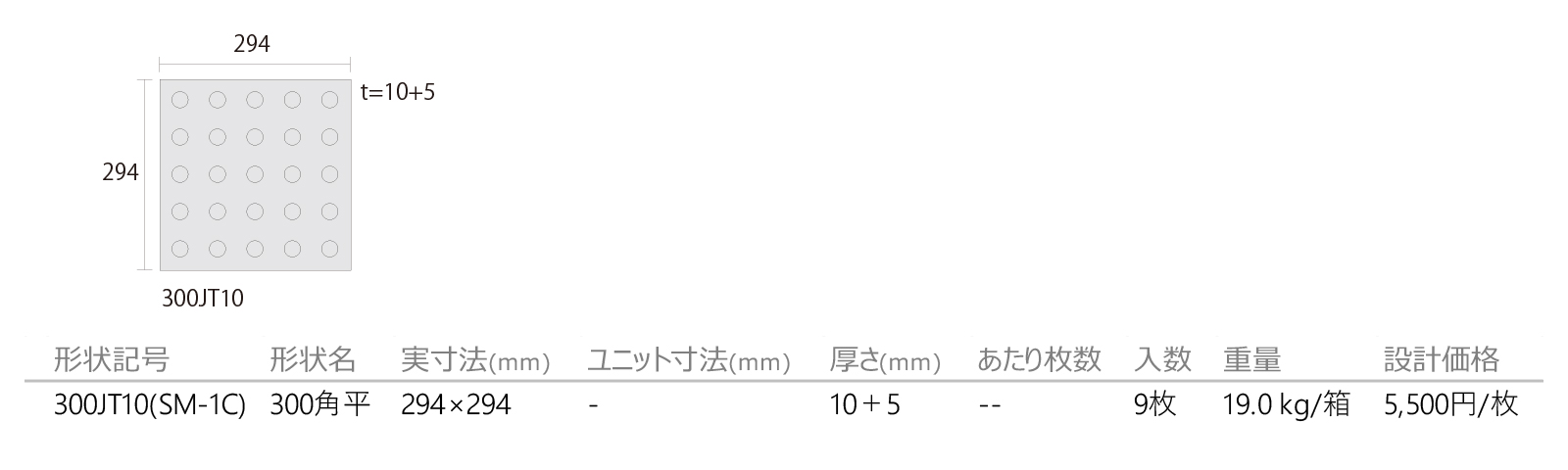 点字タイル［視覚障がい者用床タイル］［SM］形状図画像1