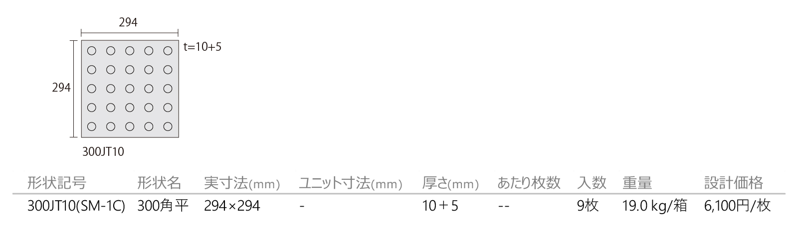 点字タイル［視覚障がい者用床タイル］［SM］形状図画像1