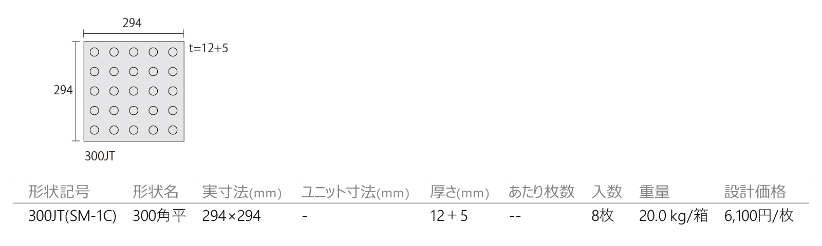 点字タイル［視覚障がい者用床タイル］［SM］形状図画像1