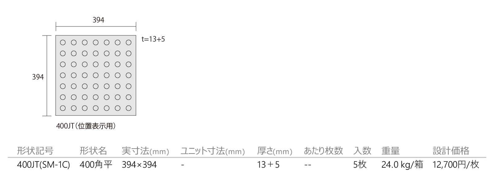 点字タイル［視覚障がい者用床タイル］［SM］形状図画像1