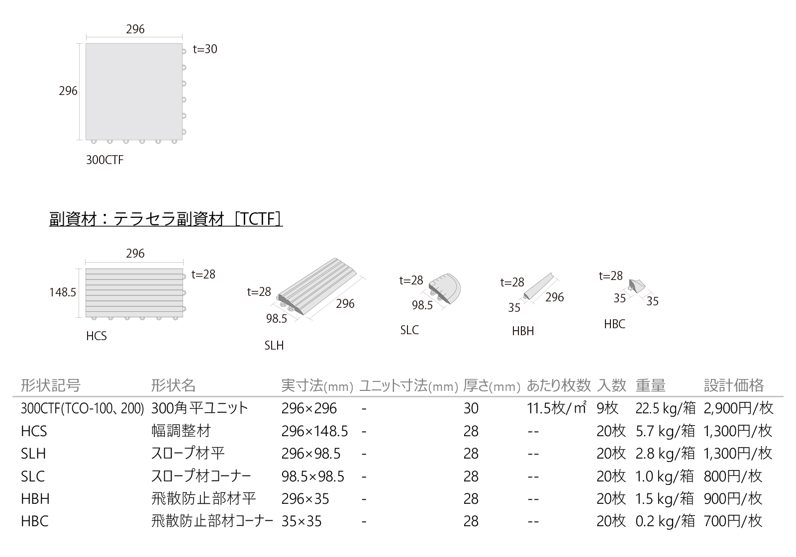 テラセラ陶扇Ⅱ(とうせん)［カーペットタイルシステム材］［TCO］形状図画像1